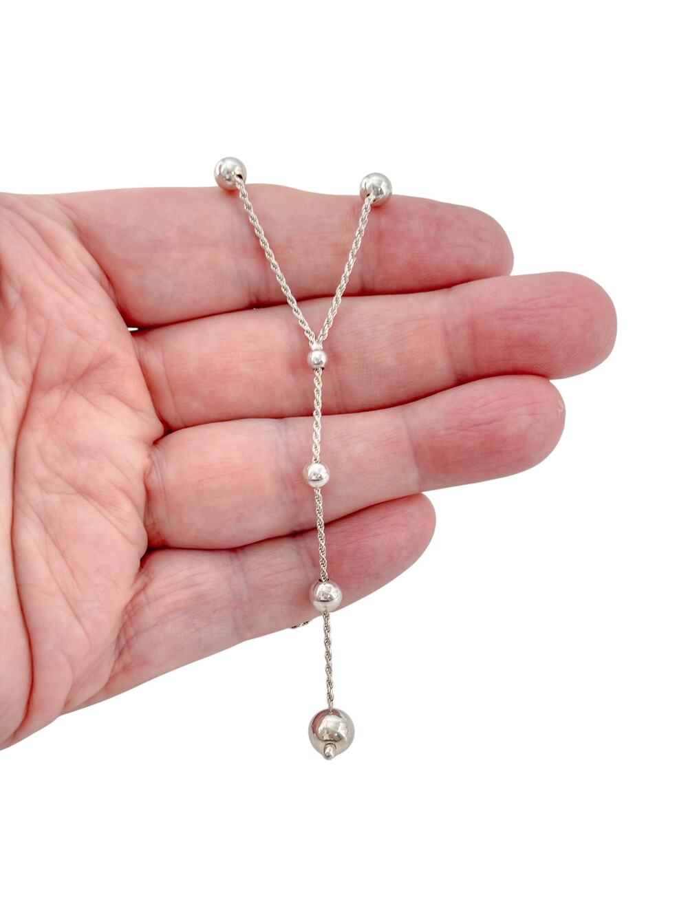 Vintage Sterling Silver 925 Bead Lariat Necklace 16"